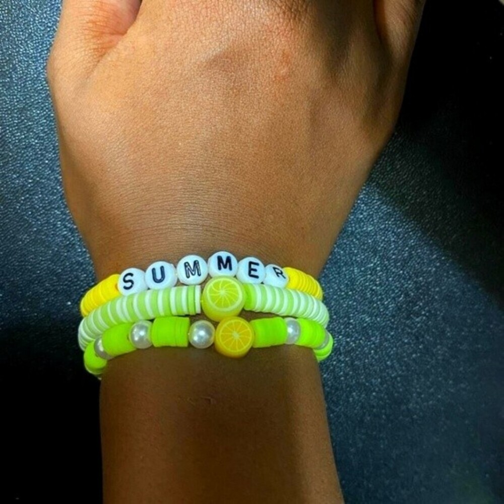 Handmade Summer Lemon Heishi Polymer Clay Beads Pearl Stretchy Bracelets